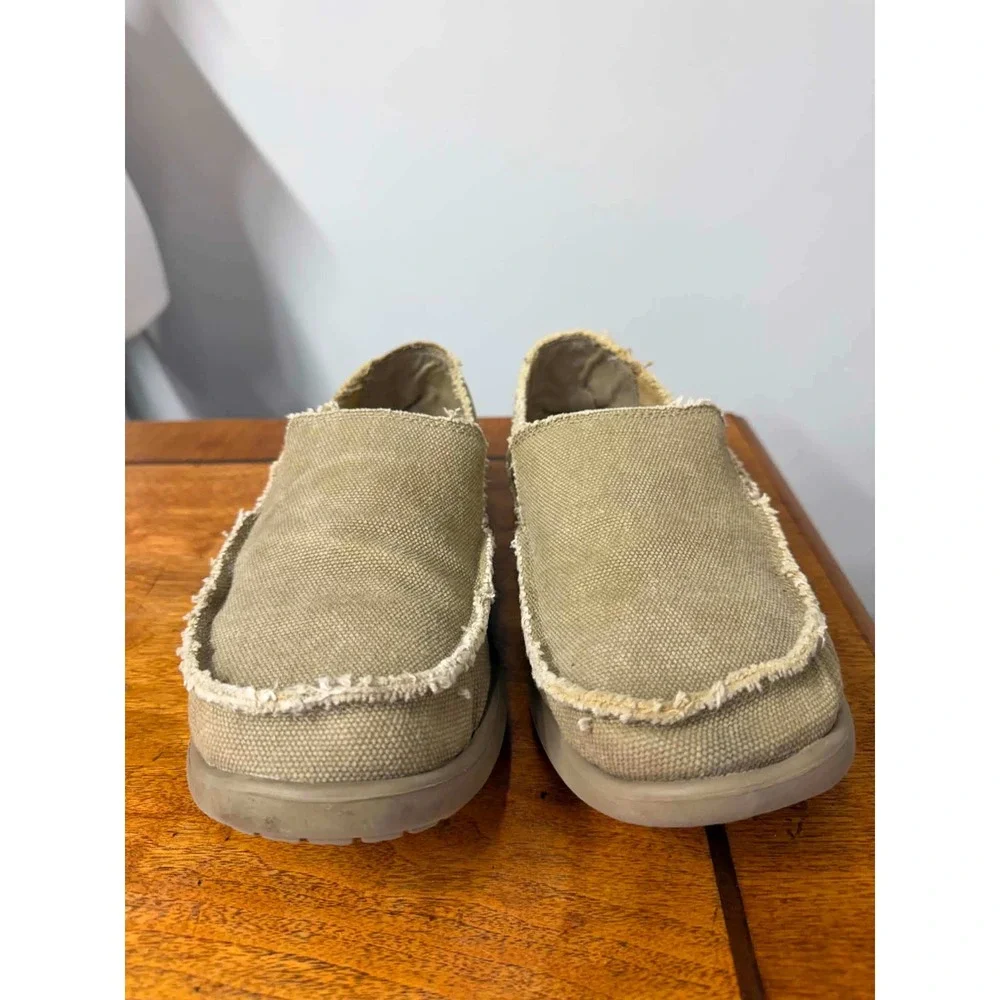 Crocs Santa Cruz Mens Khaki Tan Canvas Slip On Loafers Size 10 M 10128